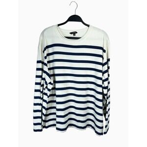 J Peterman Mens XXL Long Sleeve Striped T-Shirt Navy Cream Cotton Breton Top